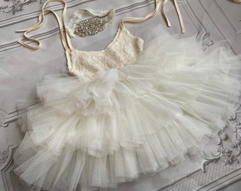 Ivory Flower girl dress,  Lace top,Baby  toddler dress,tulle tutu flower girl dress, holiday dress