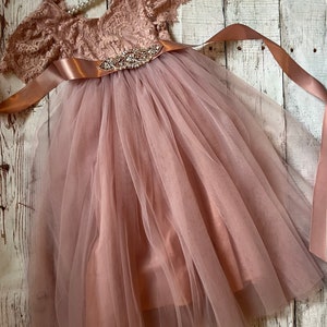 Dusty Pink Lace Flower Girl Dress: Tulle Tutu Holiday Dress