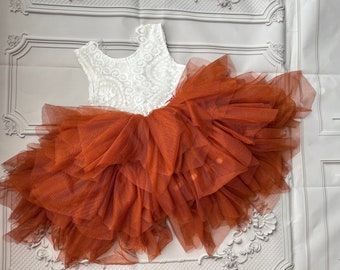 Burnt orange flower girl dress,  Lace top,Baby  toddler dress,tulle tutu flower girl dress, holiday dress