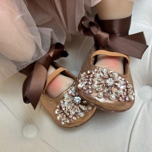 Braune Baby Mädchen Schuhe, 1er Geburtstag Party Hochzeit, Straßsteine Schuhe Babypartygeschenk.