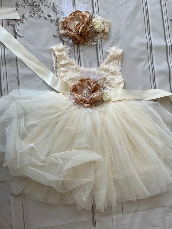 Ivory Cream Flower Girl Dress Lace Top baby Toddler Dress tulle Tutu Flower Girl Dress Holiday Dress Etsy