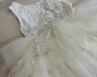 Ivory Lace Flower Girl Dress: Tulle Tutu Holiday Party Dress