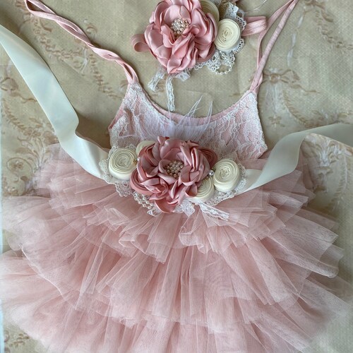 Pink peach Blush Flower Girl Dress Long Sleeves Lace Etsy