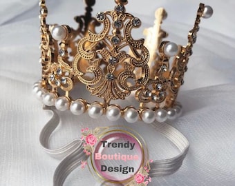 Baby Girl  Gold Crown Headband Baby Girl Crown Rhinestone Crowns Baby Tiara , Newborn ,Maternity pearl Crown Photo Prop.