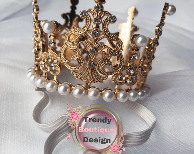 Gold Strass Baby Krone Haarband: Perle Tiara Photo Prop