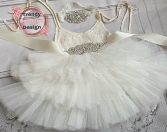 Ivory Flower girl dress,  Lace top,Baby  toddler dress,tulle tutu flower girl dress, holiday dress