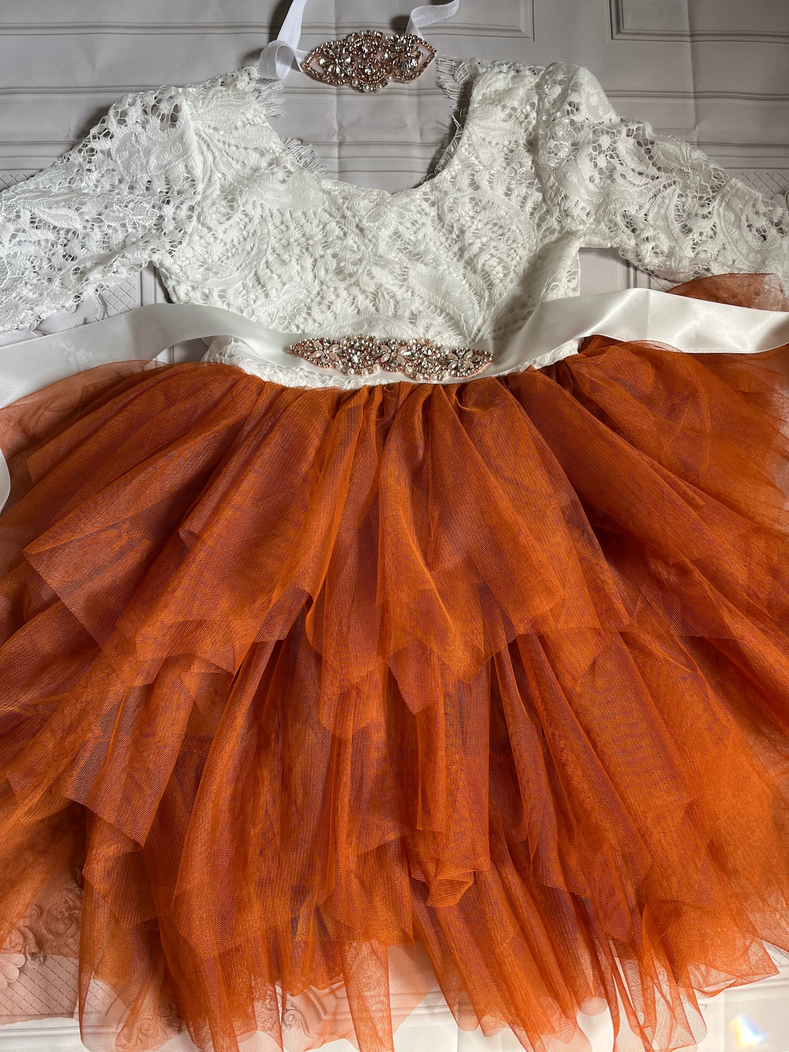 Burnt Orange Flower Girl Dress Long Sleeves Lace Topbaby Etsy