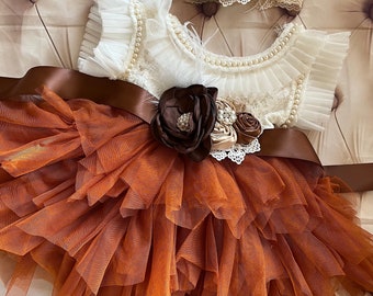 Flower girl dress, burn orange tulle,  Lace top,Baby  toddler dress,tulle tutu flower girl dress, 1ers Birthday dress