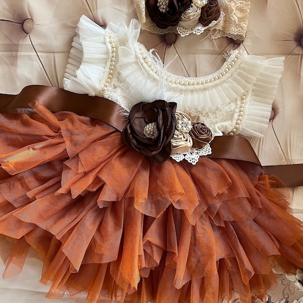 Robe de demoiselle d'honneur, tulle orange, haut en dentelle, robe pour bébé, robe de demoiselle d'honneur tutu en tulle, robe d'anniversaire 1ers