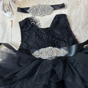Black Lace Flower Girl Dress: Tulle Tutu, Rhinestone Sash