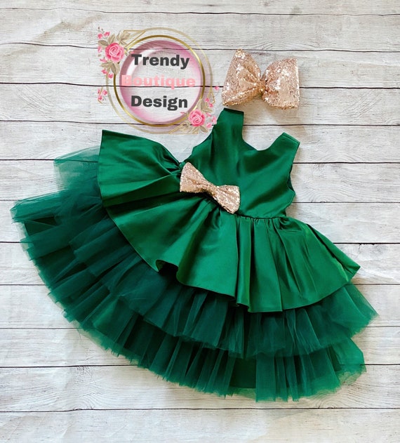 Green Christmas Dress hunter Green Dress Flower Girl Dress tulle Tutu Dress Baby Toddler Dress Etsy UK