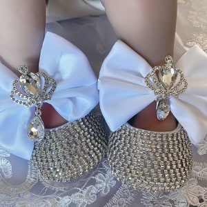 Baby girl shoes and headband set Custom rhinestones white baby shoes,Newborn Baby christenings shoes gift set afbeelding 3