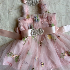 12-18 months Pink peach 1st Birthday Dress for Baby Girl  Floral Embroidered Tutu baby cute outfit gift cake smash photo prop.