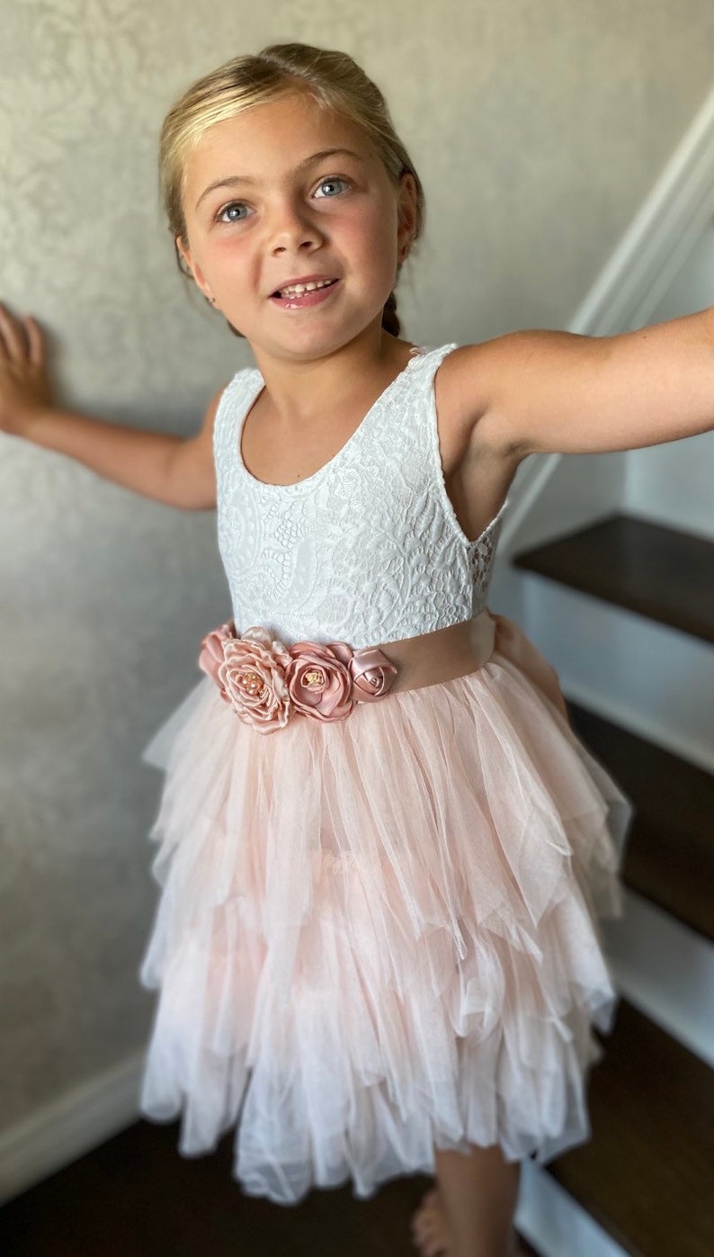 Blush flower girl dress Lace tulle dress 1er Birthday Etsy