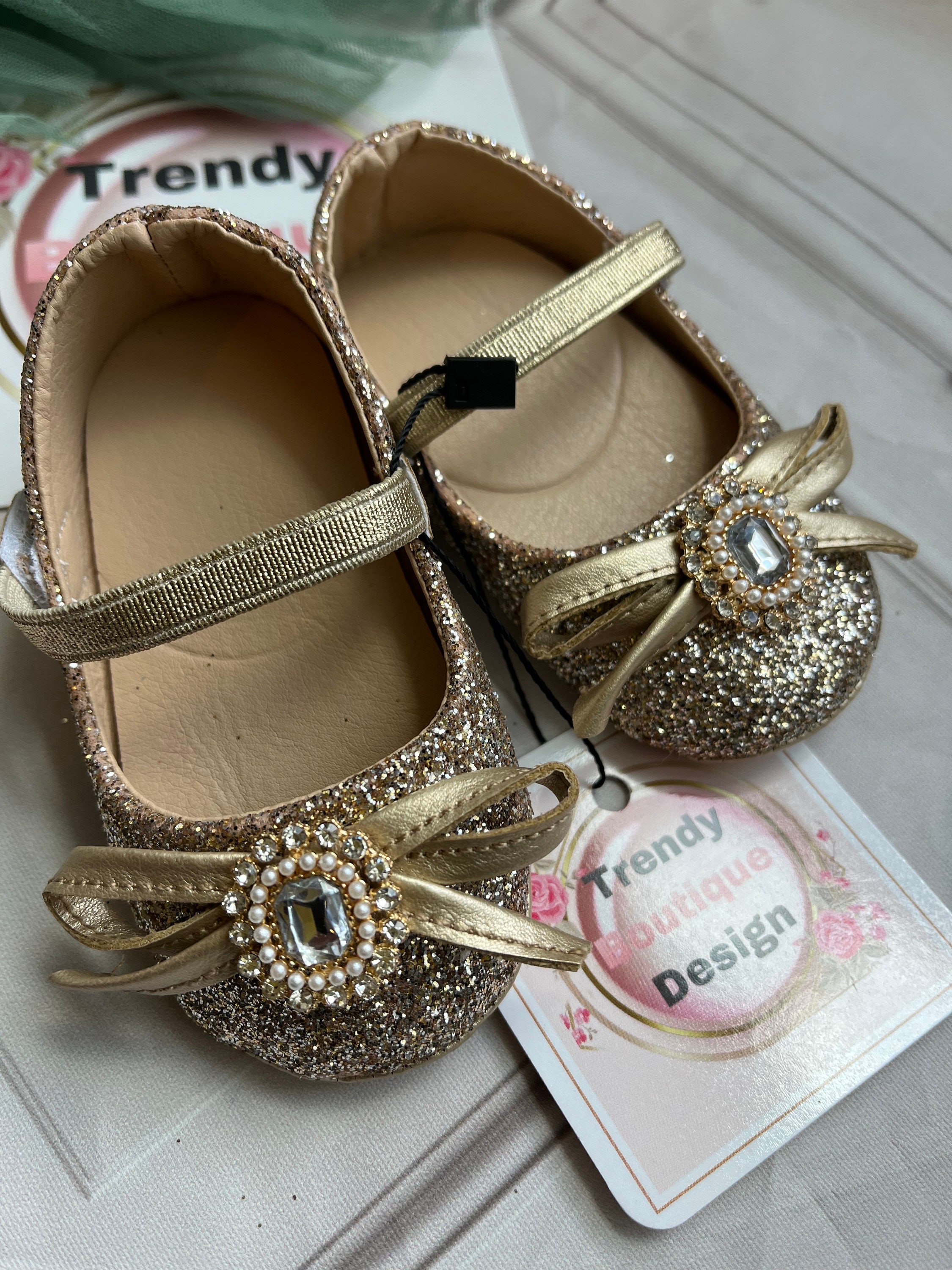 Gold Rhinestone Baby Shoes: Soft Sole Crib Shoes, 1st Birthday