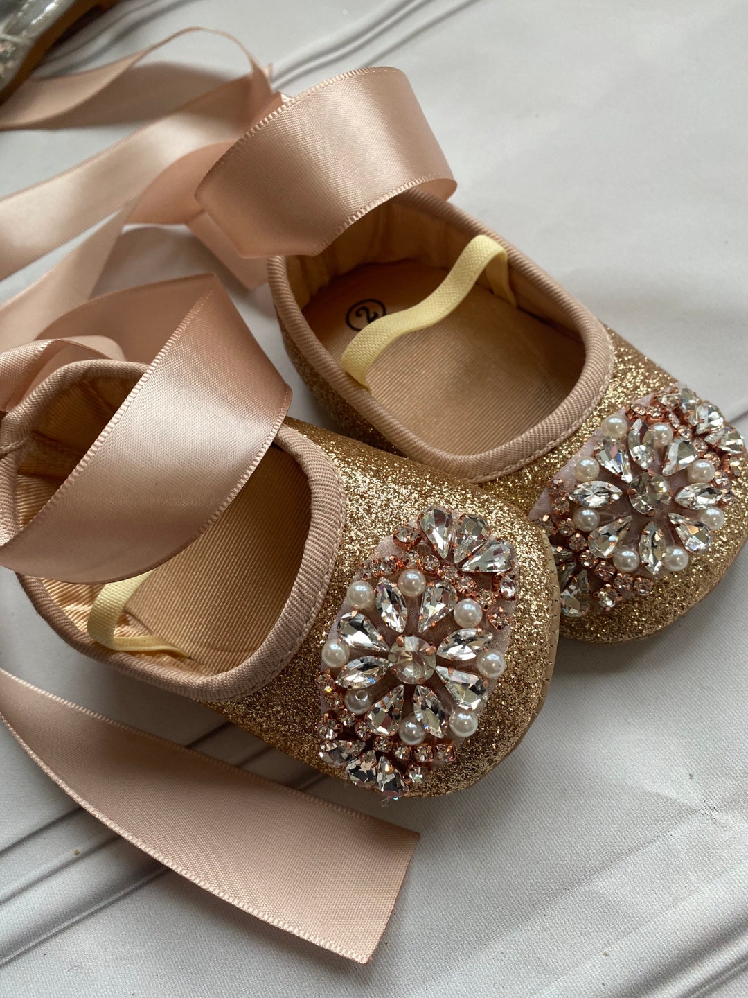 Buy Gold Glitter Baby Shoes: Rhinestone Applique, Soft Sole Crib Shoes  Online in India