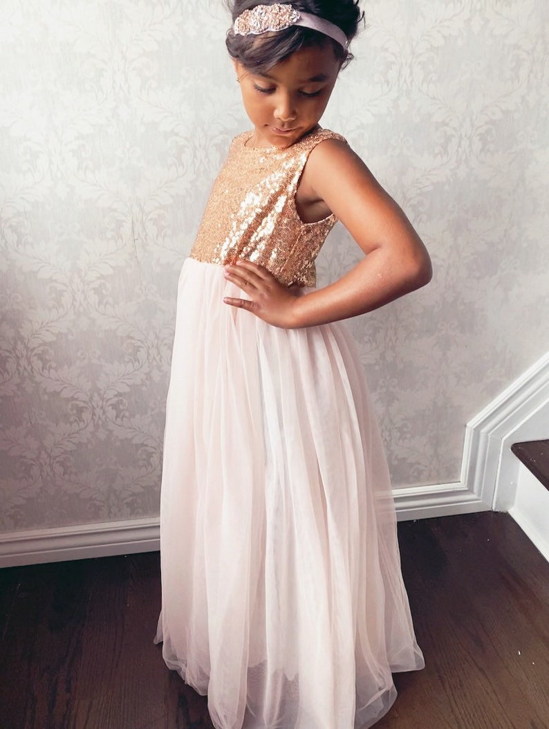 Flower Girl Dress Rose Gold Sequin Topbaby Toddler Etsy