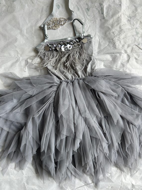 grey tutu dress tulle Gray Feather Flower Girl Dress: Wedding launch_247Essentials_US