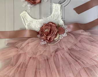 Pink blush  Flower girl dress, Lace top, Baby toddler dress, tulle tutu flower girl dress, 1st Birthday dress