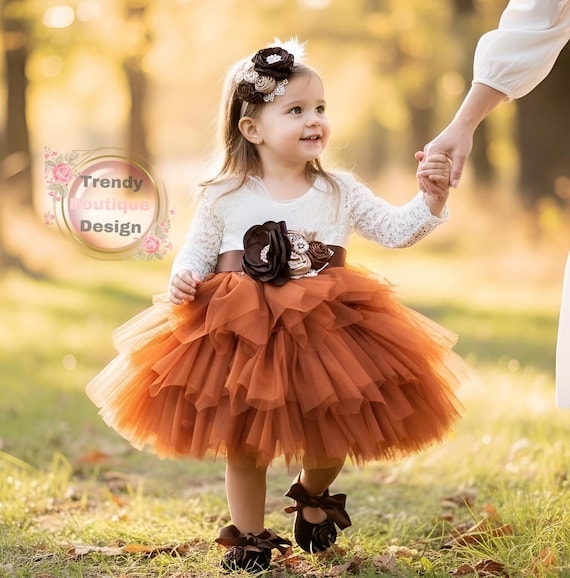 burnt orange tutu dress Burnt Orange and Cream Flower Girl Dress