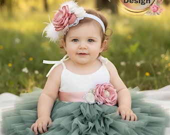 Sage Green dress Lace & Tulle Baby Flower Girl Outfit