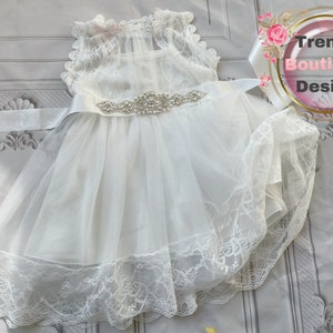 White flower girl lace dress , Dress, romantic lace dress,wedding dress  infant girl dress, 1st birthday dress, White baby flower girl dress