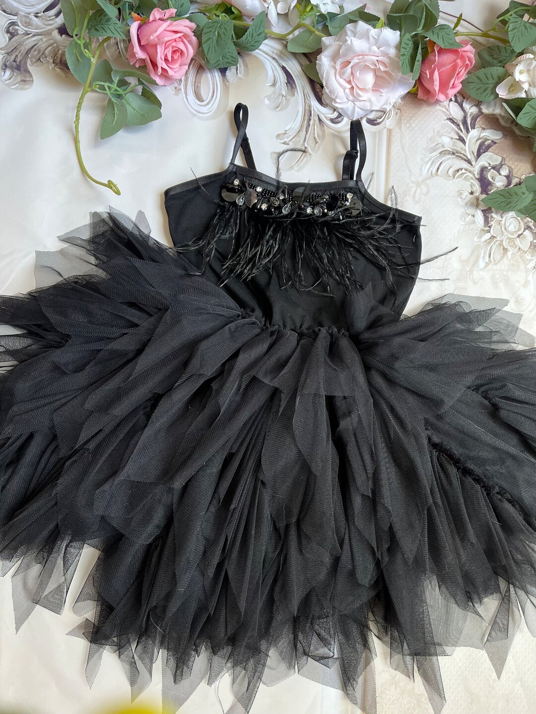 Baby Girl Black Party Dress, Flower Girl Dress,1st Birthday Baby Girl