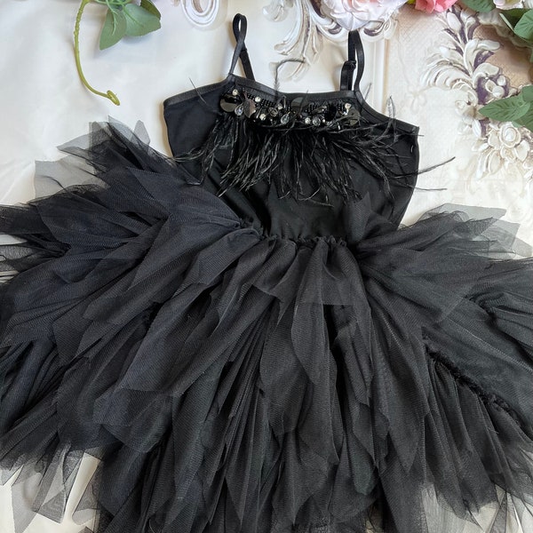 Baby girl black party dress, Flower girl dress,1st birthday Baby girl dress, black tutu dress,special occasion dress
