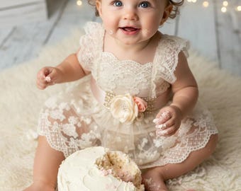 Vintage Lace Ruffle Romper: Boho Baby Outfit, Photo Prop