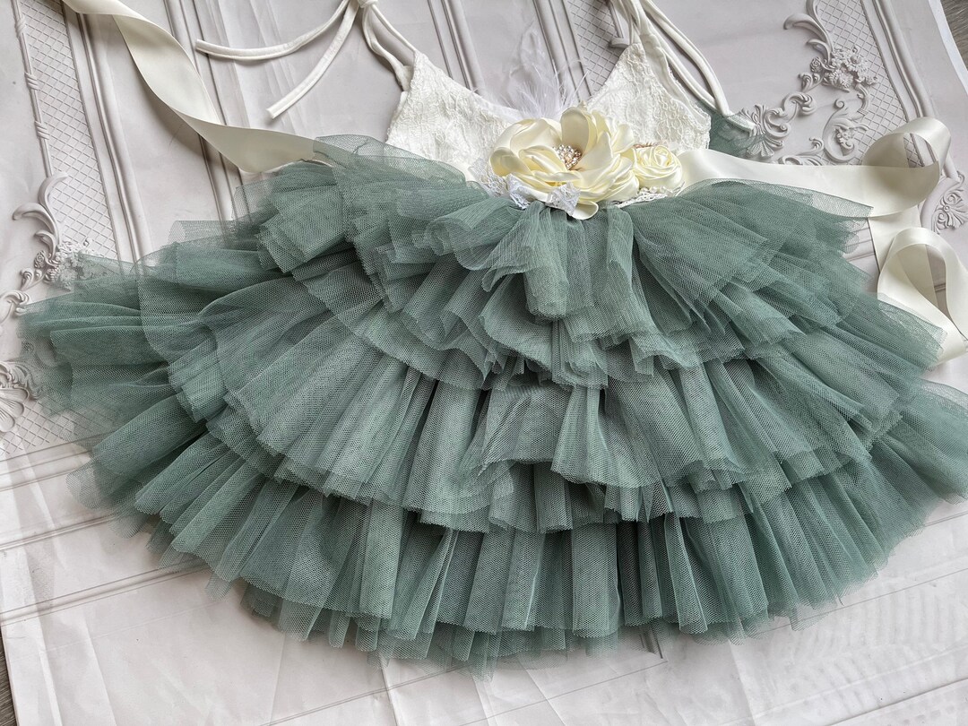 Sage Green Dress Flower Girl Dress, Lace Baby Toddler Dress,tulle Tutu