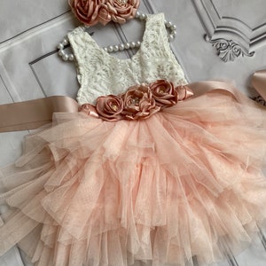 Blush Lace Tulle Flower Girl Dress: Birthday Party, Wedding