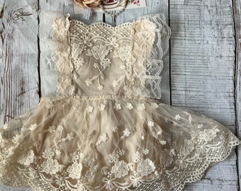 Vintage lace baby romper, ruffle tutu dress, newborn photo prop,first birthday, cake smash