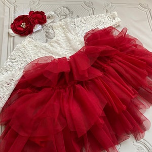 Ready to ship.Red flower girl dress, toddler dress,tulle and lace dress girl dress,toddler , little girl holiday  dress