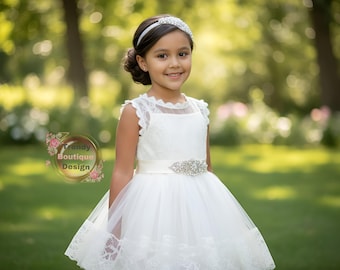 White Lace Flower Girl Dress: Romantic Wedding, Birthday Party