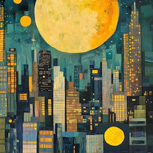 KLIMT STYLE ART, Digital Wall Art, Art Nouveau Print, Klimt Patterns Art, Set Of 3 Gustav Klimt, City At Night And Woman With Fan Art