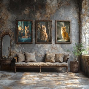 Artistic Cat Collection – Red Maine Coon Wall Art Set of 3 – Vintage Inspired Feline Portrait – Large Format 90x120 cm – Digital Download