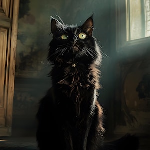 BLACK MAINCOON CAT - 3 x black cat photorealistic in high resolution as print for cat lovers:inside - digital wall art