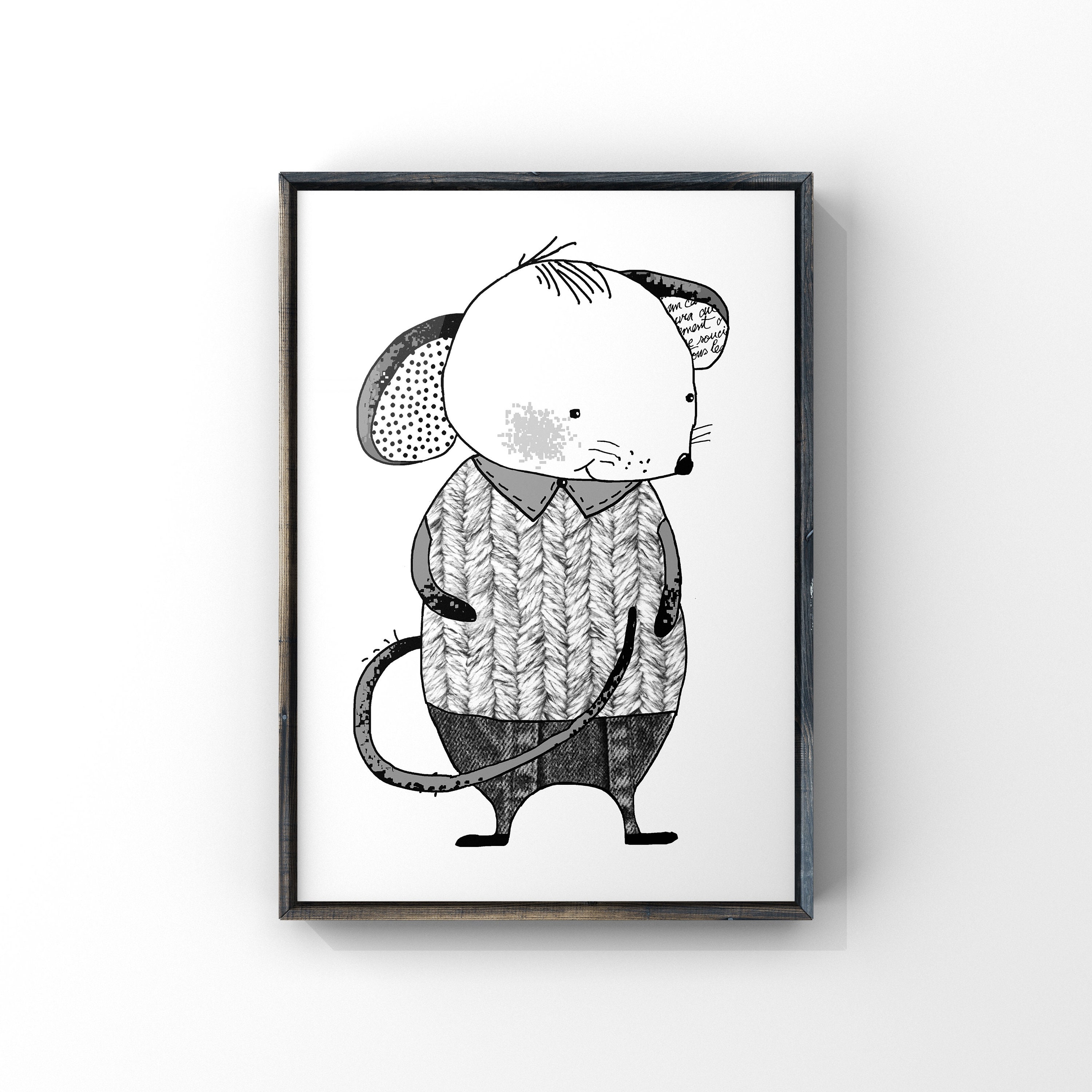 Affiche Petite Souris en Noir et Blanc | Décoration Murale Chambre Enfant Affiche Petits Animaux Les