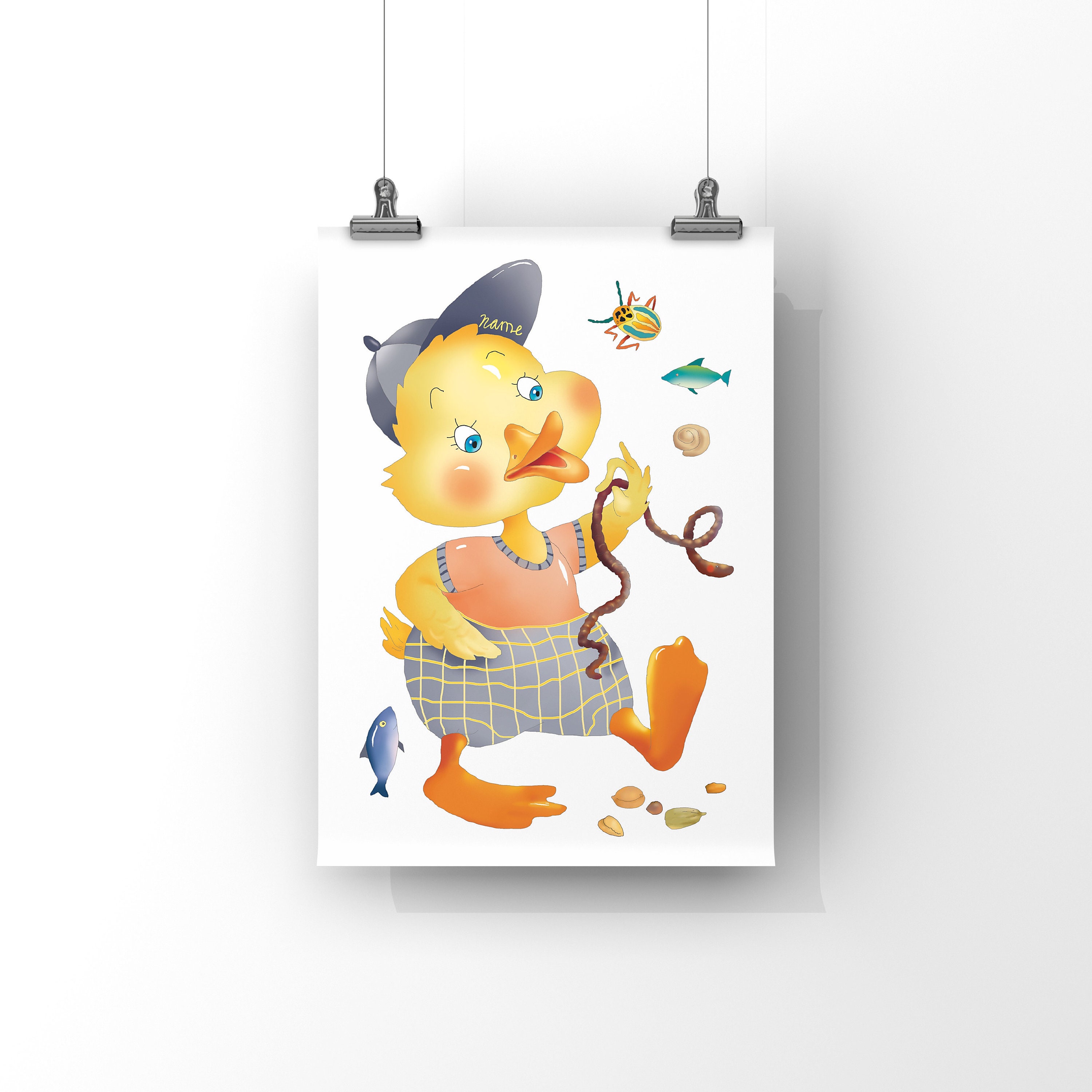 Affiche Petit Caneton Jaune | Décoration Murale Chambre Enfant Affiche Les Animaux de La Ferme Dessi