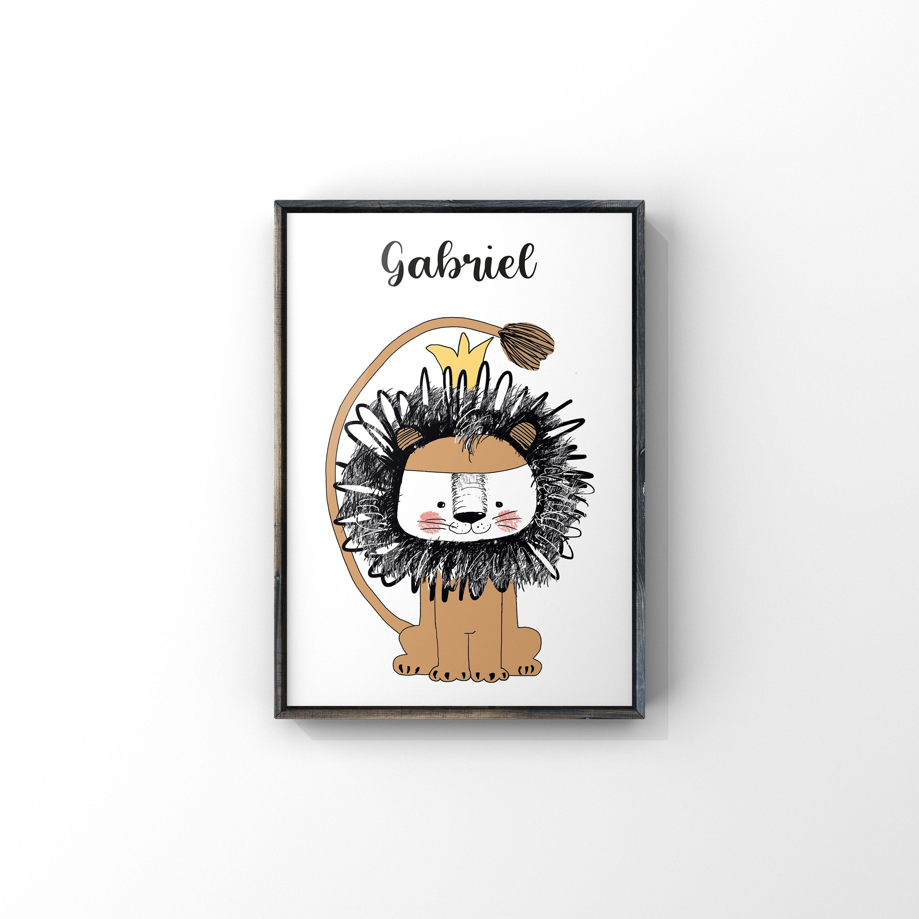 Affiche Petit Lion Chambre Enfant | Affiche Prénom Personnalisable Animaux de La Savane Idée Cadeau 