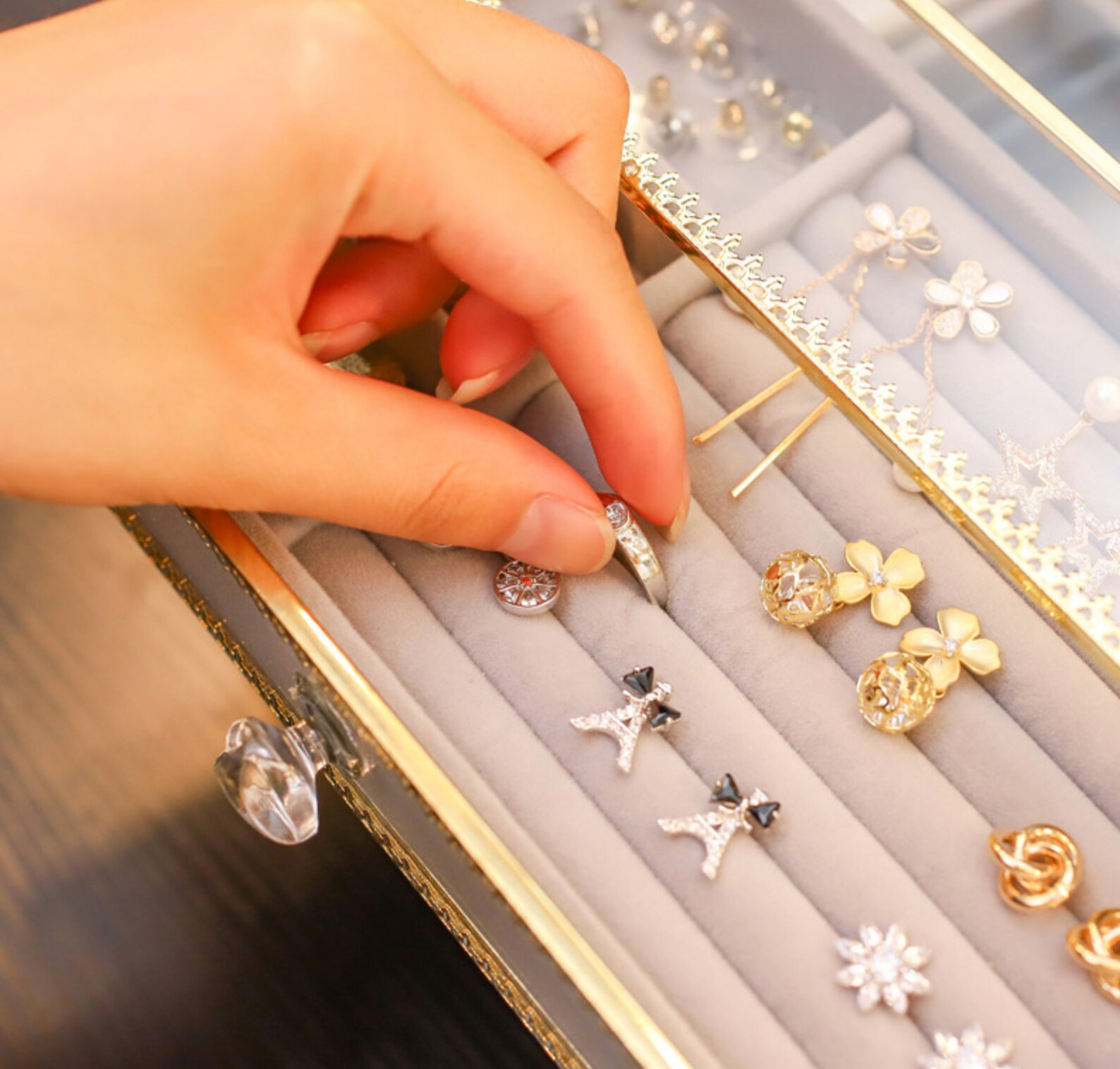 Jewelry Organizer Jewelry Drawers Ring Box Velvet Tray Etsy