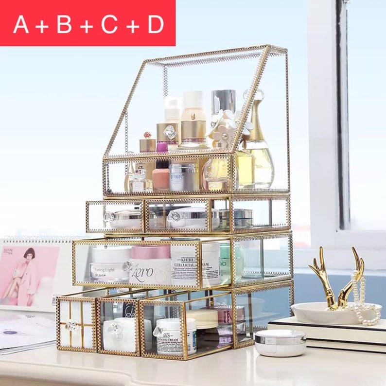 Gold Makeup Organizer Case Perfume Organizer Cosmetics Etsy Canada