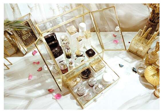 Gold Makeup Organizer Case Perfume Organizer Cosmetics 