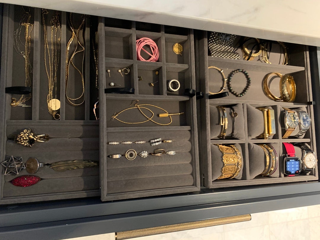 Jewelry Drawer Insert, Velvet Jewelry Tray, Jewelry Organizer Tray