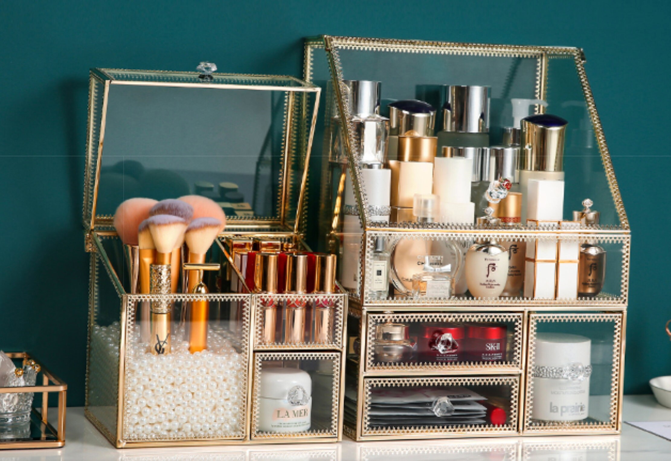Gold Makeup Organizer Case Perfume Organizer Cosmetics Etsy
