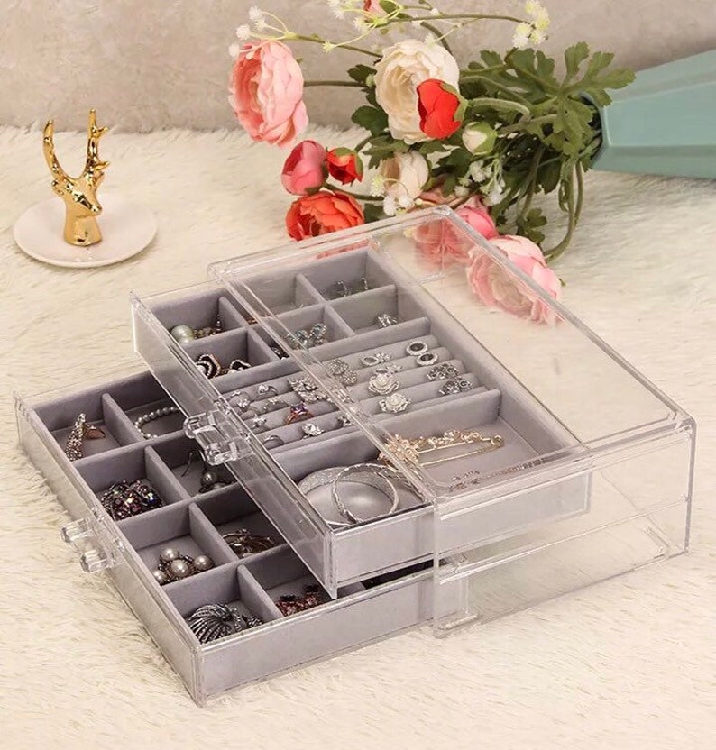 Big Jewelry Organizer Jewelry Drawers Ring Box Velvet tray Etsy