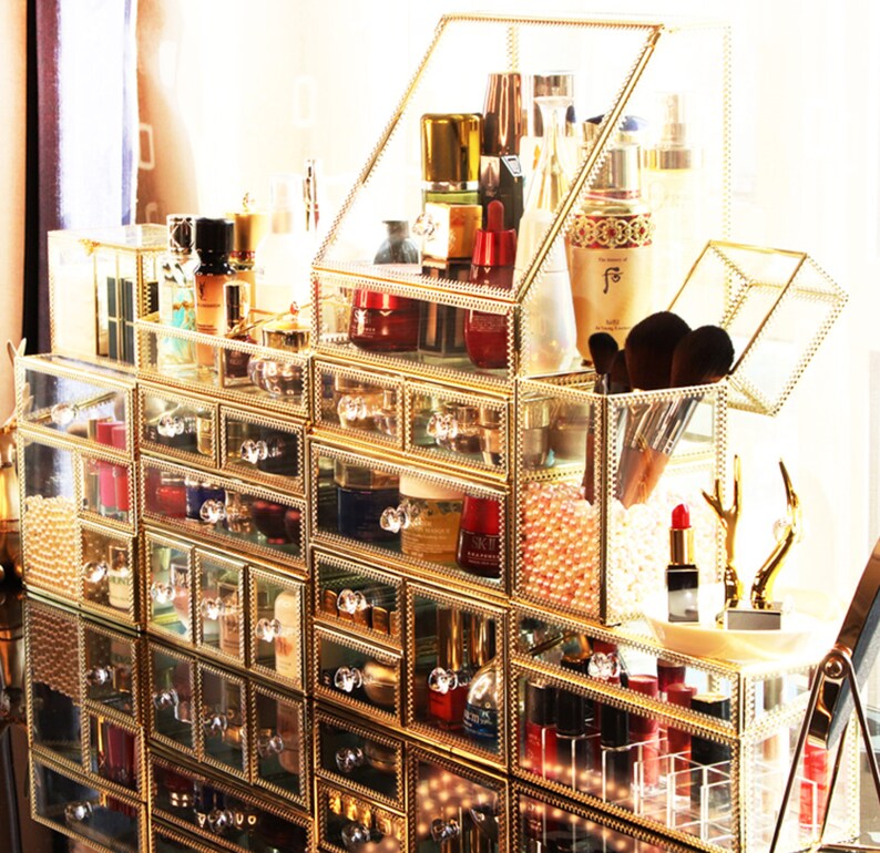 Gold Makeup Organizer Case Parfum Organisator Cosmetica Etsy