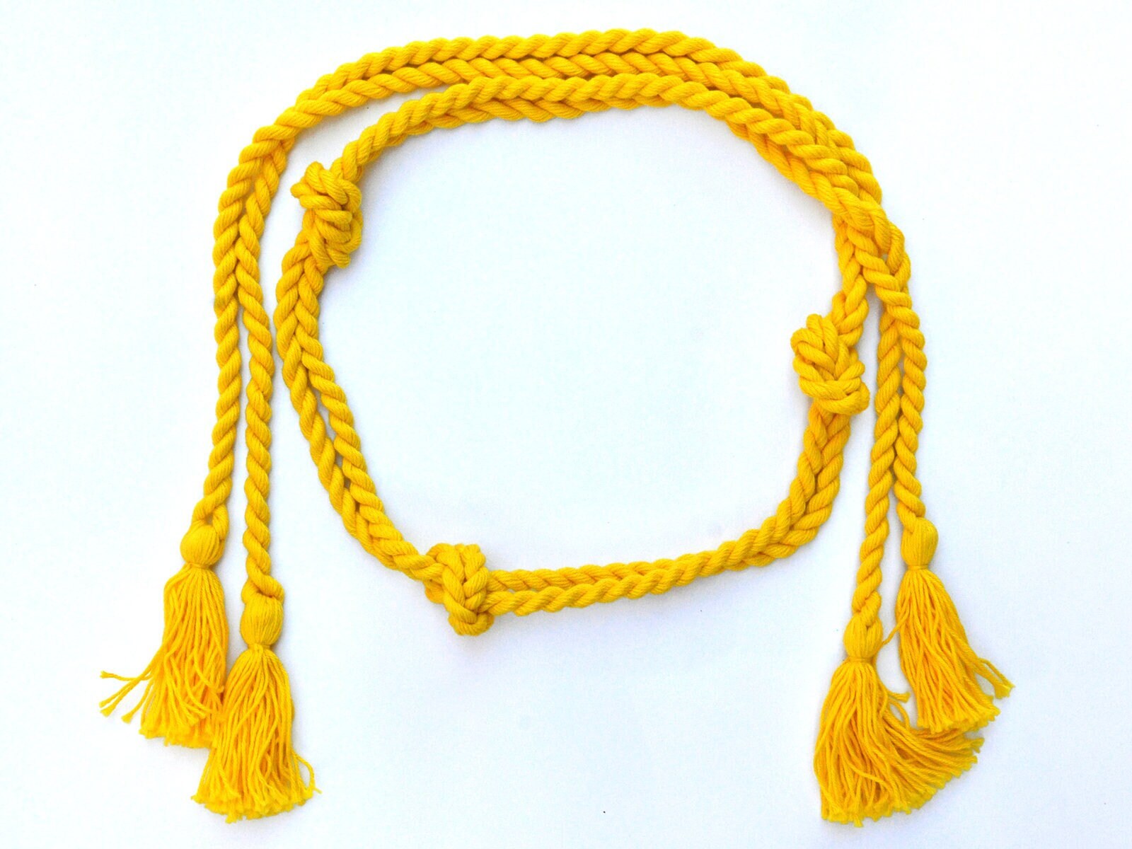 Yellow braided long rope knotted tassel chord tie belt Rope, Belt, Yellow Rope Belt, Long Yellow Cotton Braided  main image 2