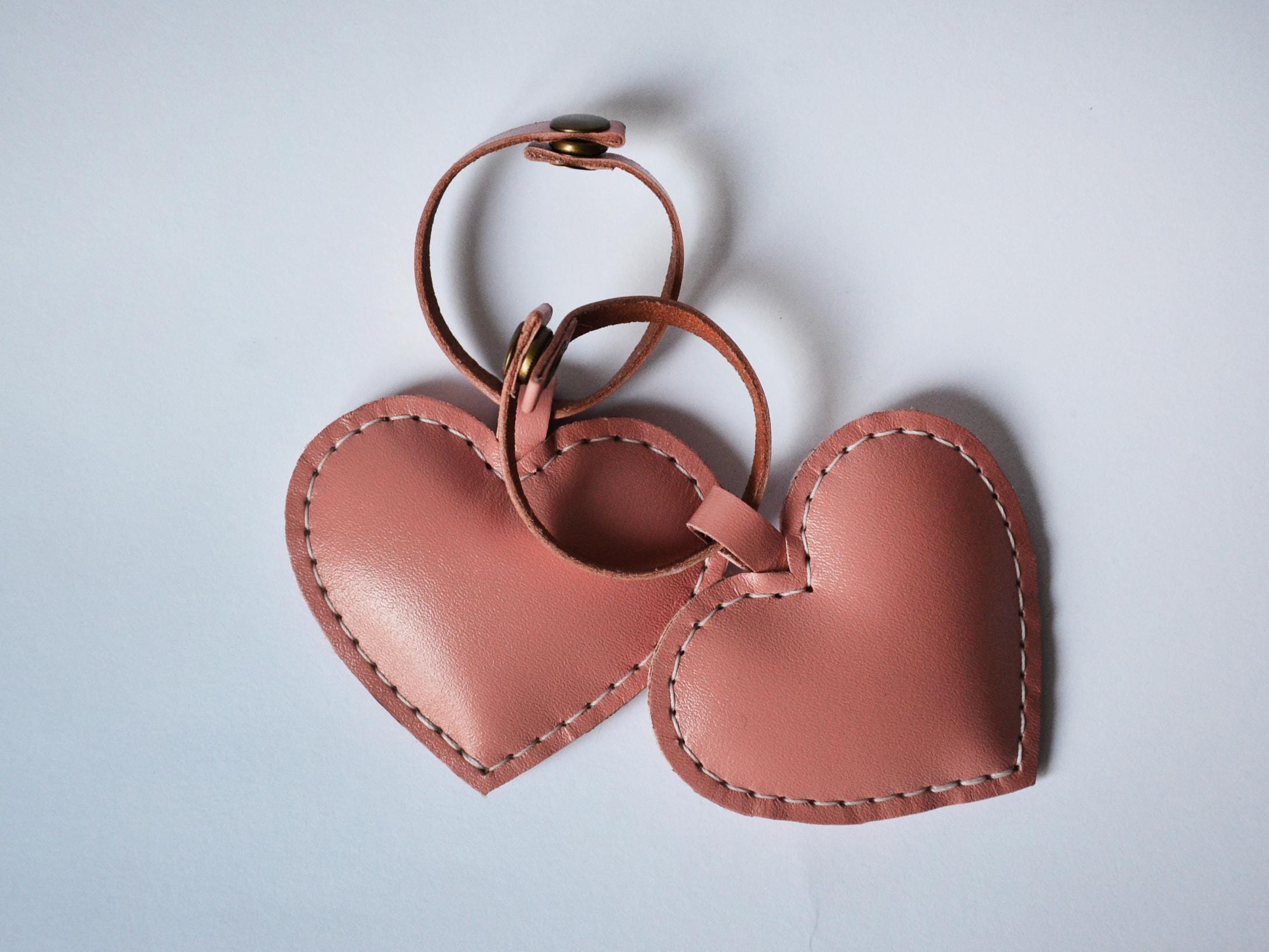 Keychain, Pink Heart Bag Charm, Leather Heart Bag Charm, Galentine Gift ...