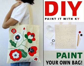 DIY kit for women, drawing set, bag painting kit, cotton tote, christmas gift for daughter, thanksgiving gift for her, personalized gift